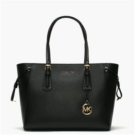 michael kors black tote bag|michael kors black leather bag.